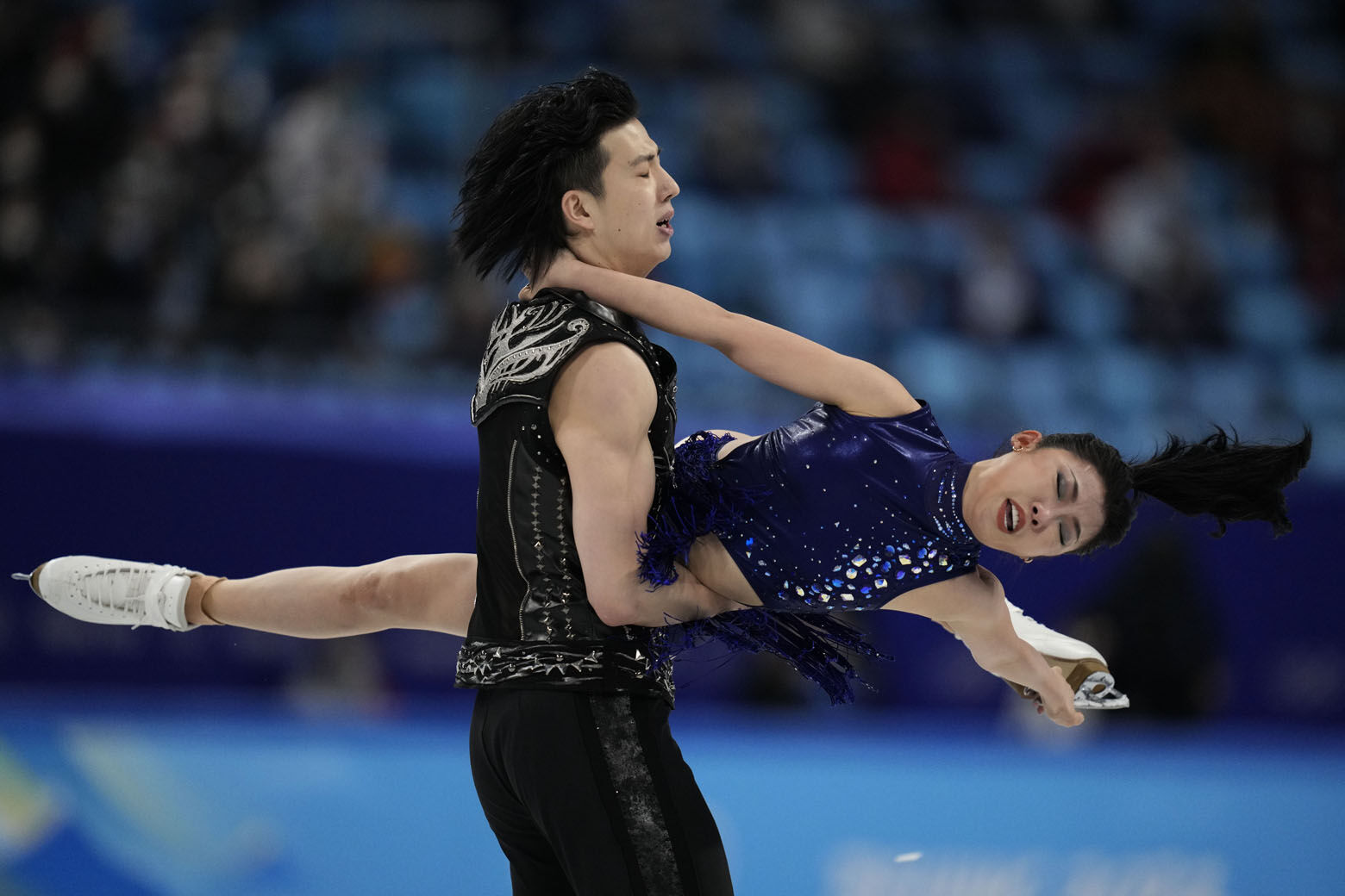 <p>Wang Shiyue and Liu Xinyu, of China, perform their routine in the ice dance competition during figure skating at the 2022 Winter Olympics, Saturday, Feb. 12, 2022, in Beijing.</p>
