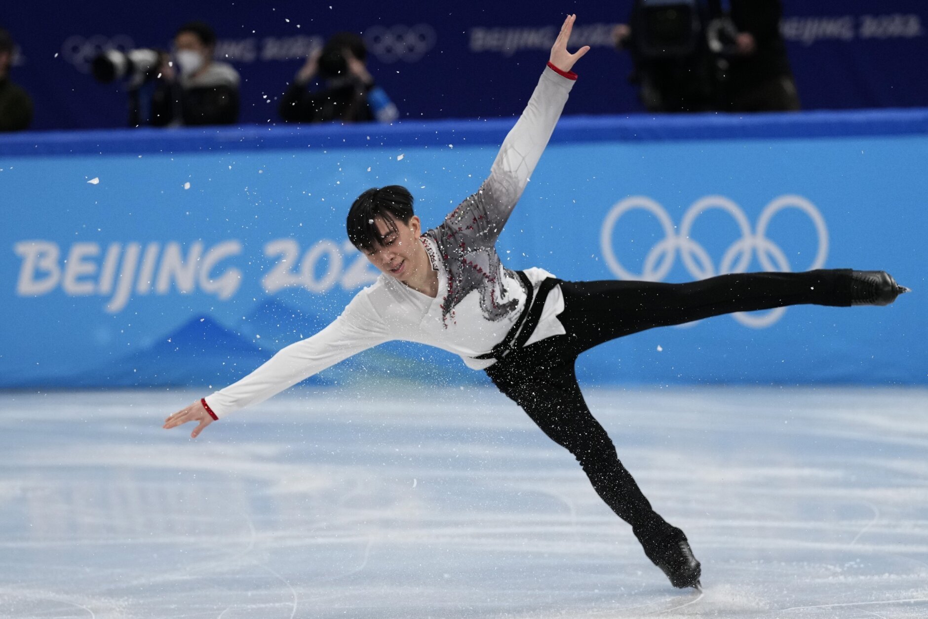 <p>Vincent Zhou, of the United States, competes in the men&#8217;s team free skate program during the figure skating competition at the 2022 Winter Olympics, Sunday, Feb. 6, 2022, in Beijing.</p>
