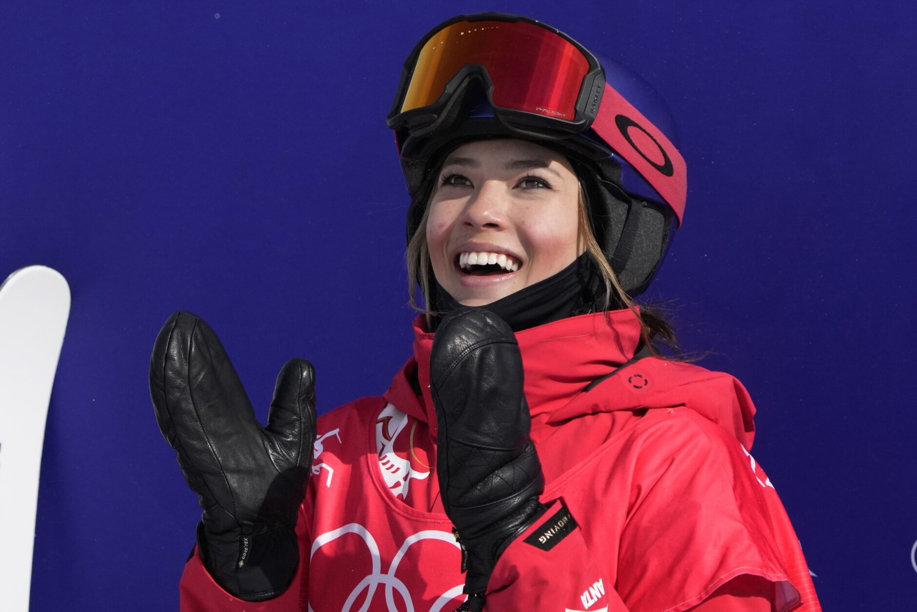 <p>China&#8217;s Eileen Gu reacts during the women&#8217;s slopestyle finals at the 2022 Winter Olympics, Tuesday, Feb. 15, 2022, in Zhangjiakou, China.</p>
