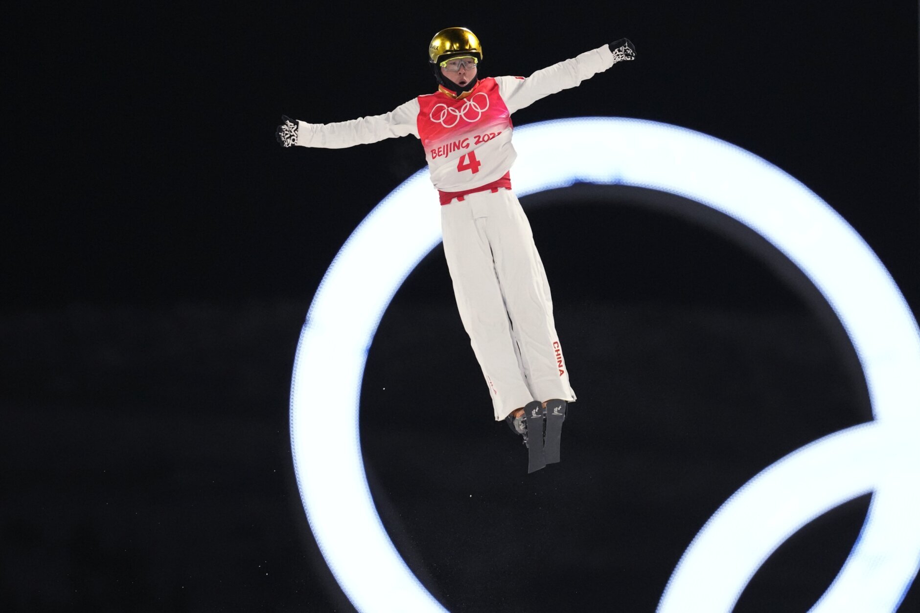 <p>China&#8217;s Qi Guangpu competes during the men&#8217;s aerials qualification at the 2022 Winter Olympics, Tuesday, Feb. 15, 2022, in Zhangjiakou, China.</p>
