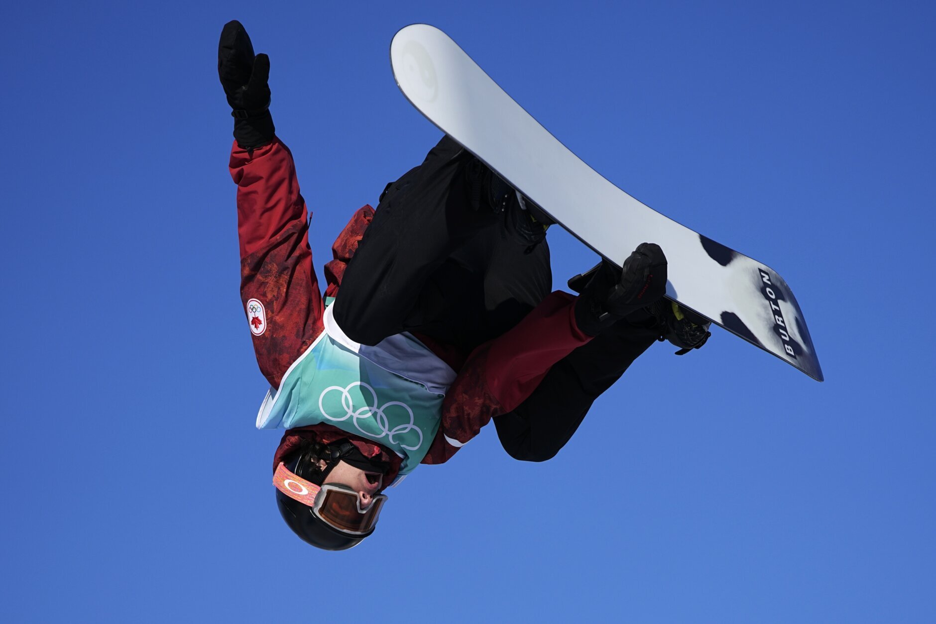 <p>Mark McMorris of Canada competes during the men&#8217;s snowboard big air qualifications of the 2022 Winter Olympics, Monday, Feb. 14, 2022, in Beijing.</p>

