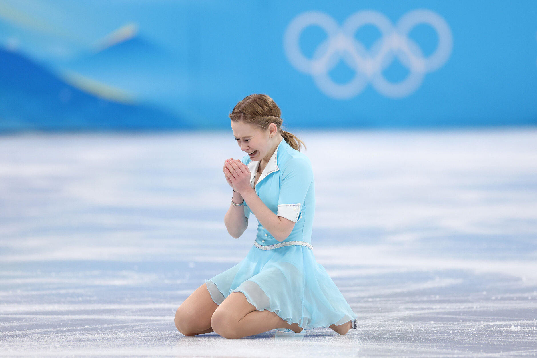 BEIJING, CHINA - FEBRUARY 17: Ekaterina Kurakova of Team Poland reacts after skating during the Women Single Skating Free Skating on day thirteen of the Beijing 2022 Winter Olympic Games at Capital Indoor Stadium on February 17, 2022 in Beijing, China. (Photo by Matthew Stockman/Getty Images)