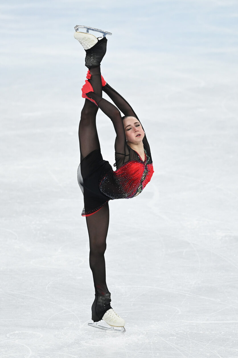 BEIJING, CHINA - FEBRUARY 17: Kamila Valieva of Team ROC skates during the Women Single Skating Free Skating on day thirteen of the Beijing 2022 Winter Olympic Games at Capital Indoor Stadium on February 17, 2022 in Beijing, China. (Photo by David Ramos/Getty Images)