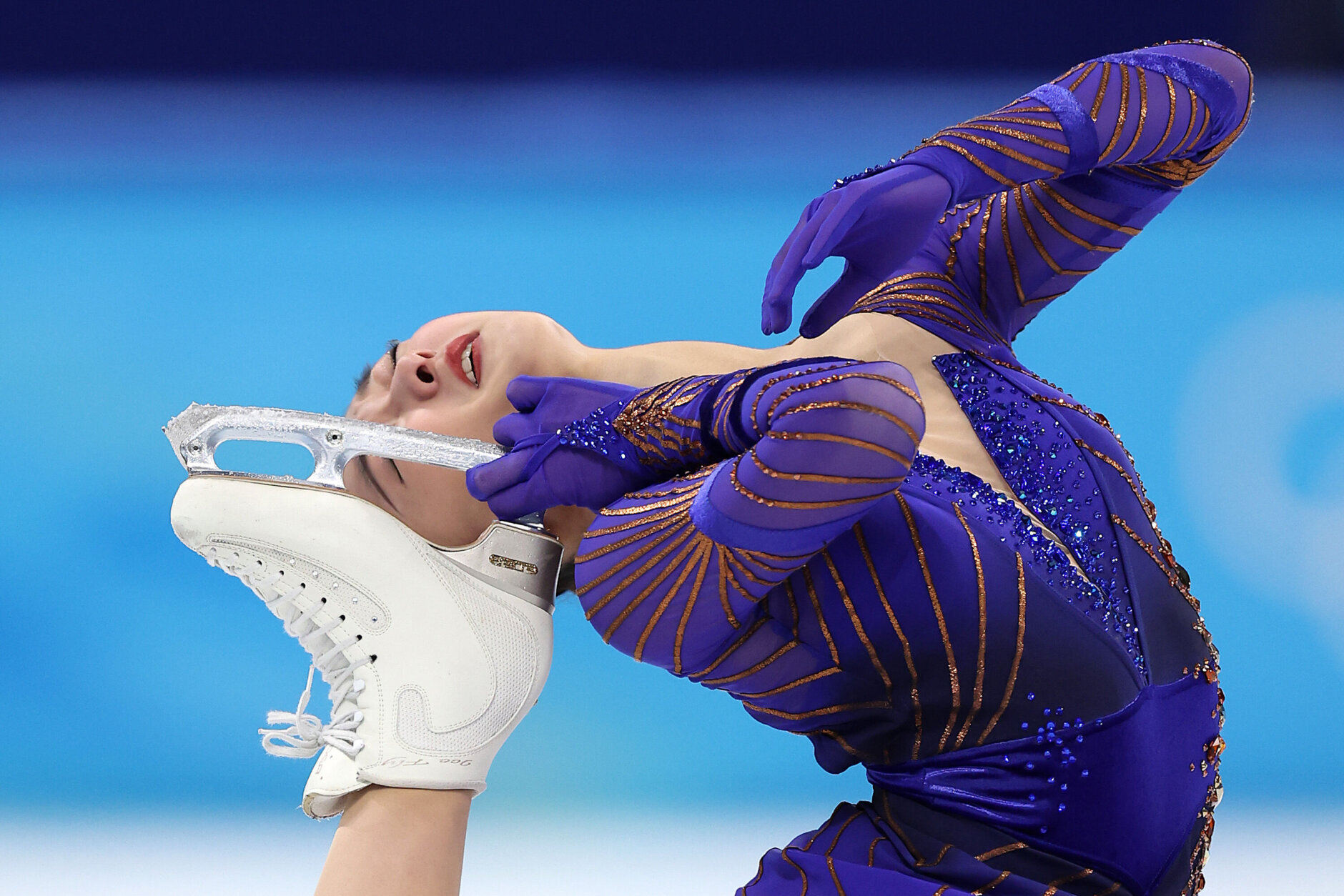 BEIJING, CHINA - FEBRUARY 17: Kaori Sakamoto of Team Japan skates during the Women Single Skating Free Skating on day thirteen of the Beijing 2022 Winter Olympic Games at Capital Indoor Stadium on February 17, 2022 in Beijing, China. (Photo by Matthew Stockman/Getty Images)