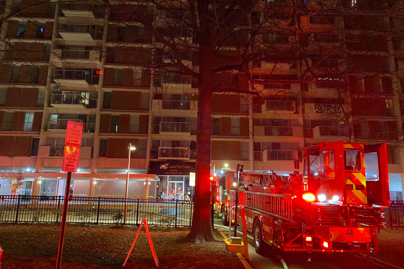 Two people were pulled from a burning third-floor apartment on Feb. 22, 2022. (WTOP/John Domen)