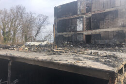The scene of the Friendly Garden Apartments fire is seen on March 7, 2022. (Courtesy Montgomery County Fire and Rescue Service)