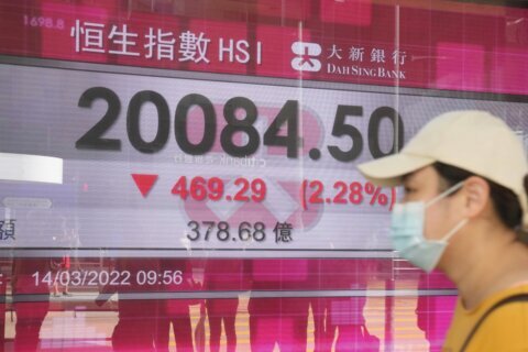 Asian shares mostly lower as crude slides to $100 per barrel