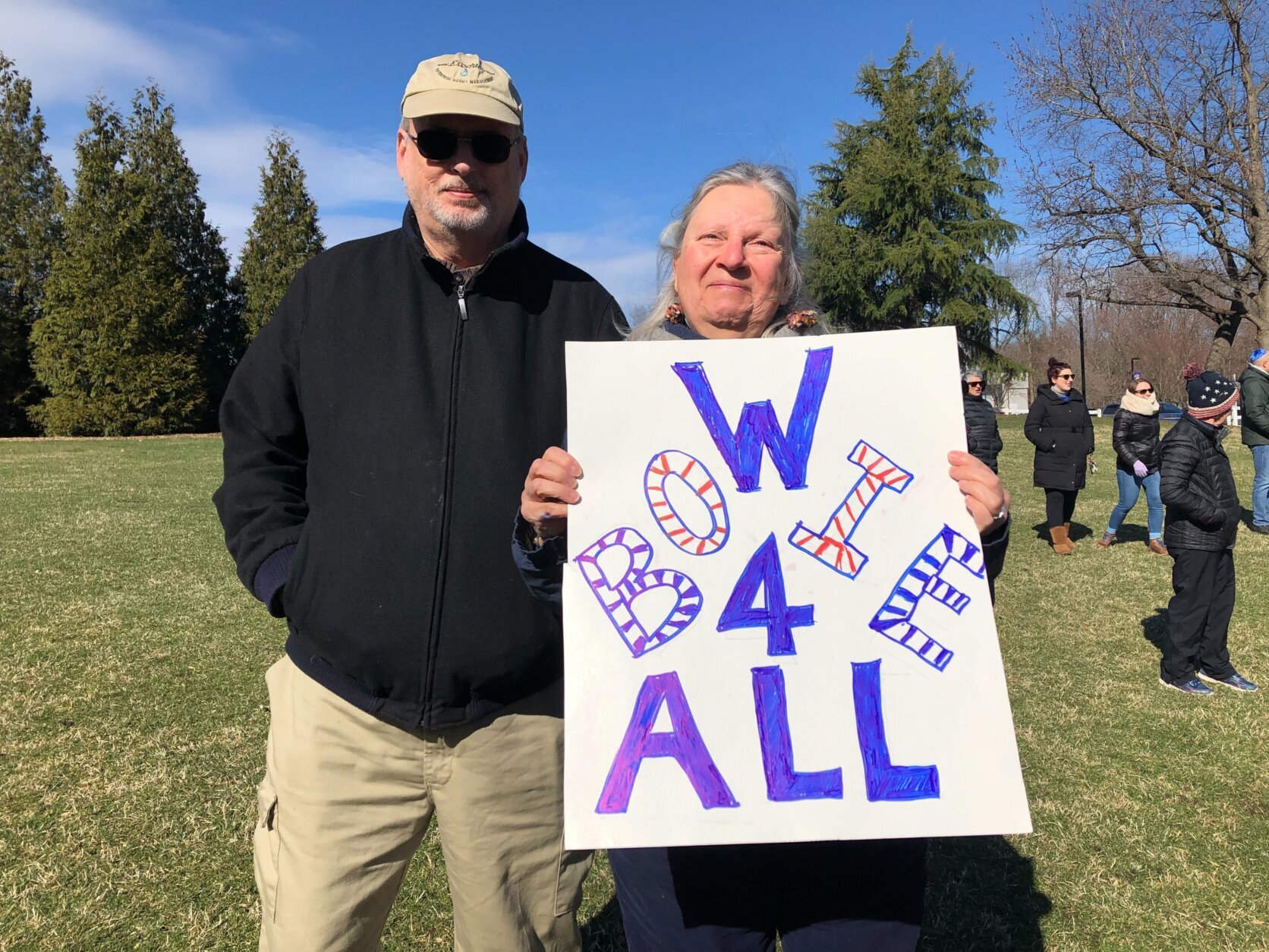 A group gathered in Bowie at Allen Pond Park on Sunday for a peace rally.