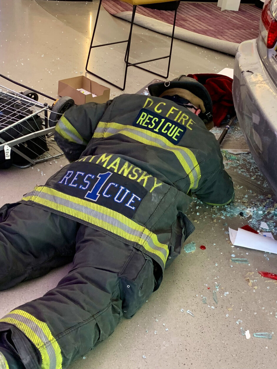 Five people were hurt, including one seriously, when a car crashed into the lobby of a hotel near Capitol Hill Thursday morning. (Courtesy D.C. Fire and EMS)