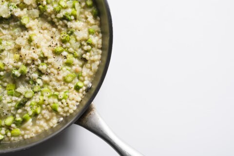Sub in pearl couscous for rice for a quick, creamy ‘risotto’