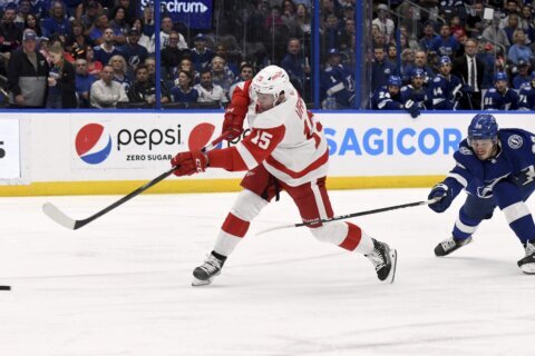 Vrana, Greiss lead Red Wings to 4-3 win over Tampa Bay