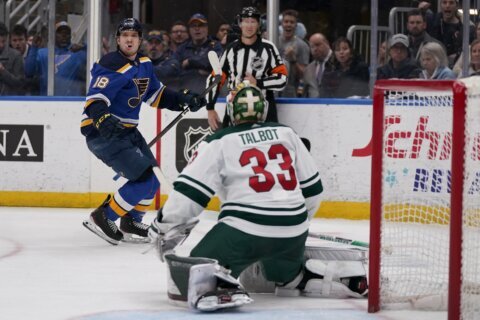 Robert Thomas scores in overtime, Blues beat Wild 4-3