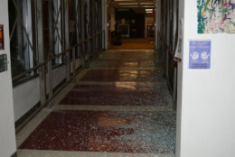 Shattered glass inside the Edmund Burke school. (Courtesy D.C. police)