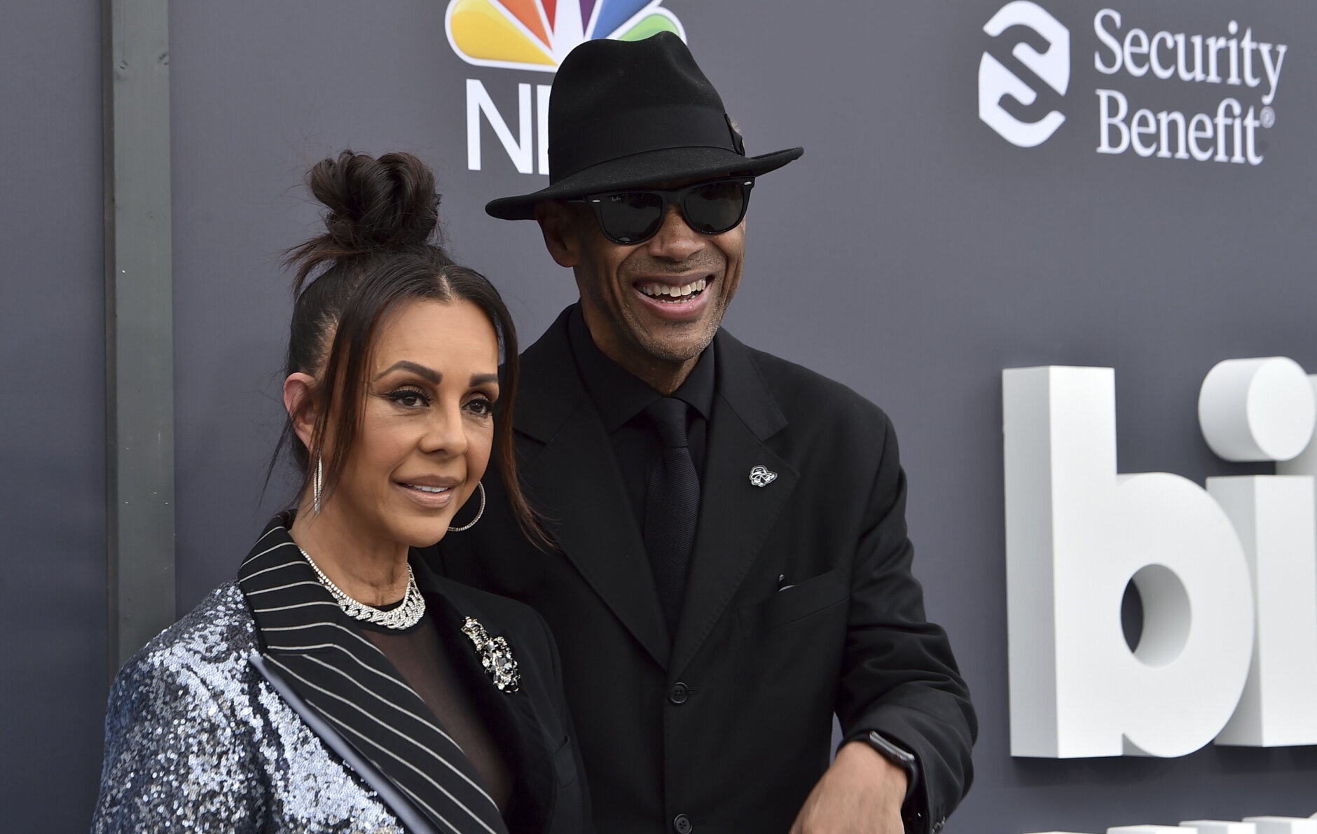 Lisa Padilla, left, and Jimmy Jam arrive at the Billboard Music Awards on Sunday, May 15, 2022, at the MGM Grand Garden Arena in Las Vegas. (Photo by Jordan Strauss/Invision/AP)