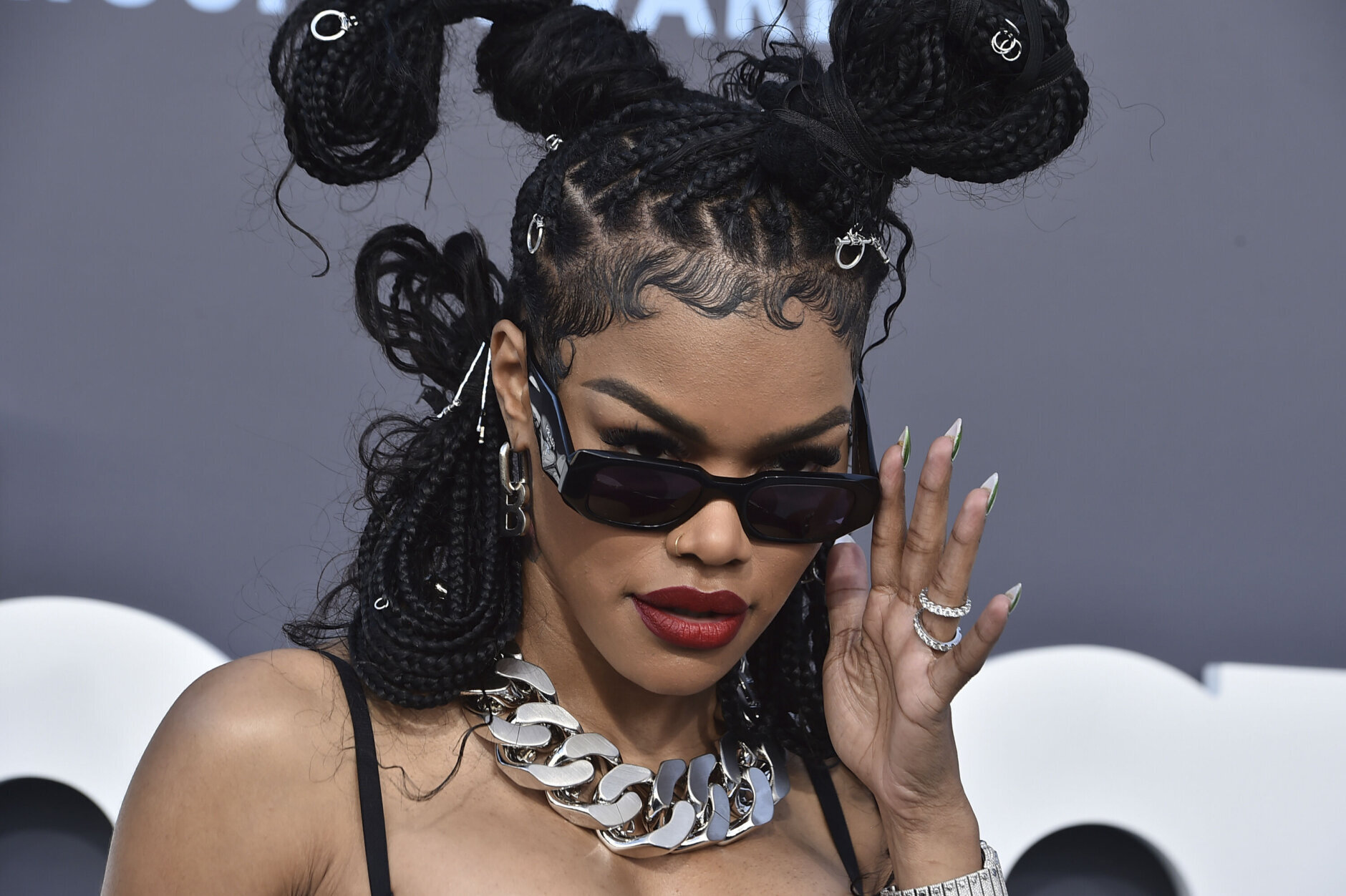 Teyana Taylor arrives at the Billboard Music Awards on Sunday, May 15, 2022, at the MGM Grand Garden Arena in Las Vegas. (Photo by Jordan Strauss/Invision/AP)