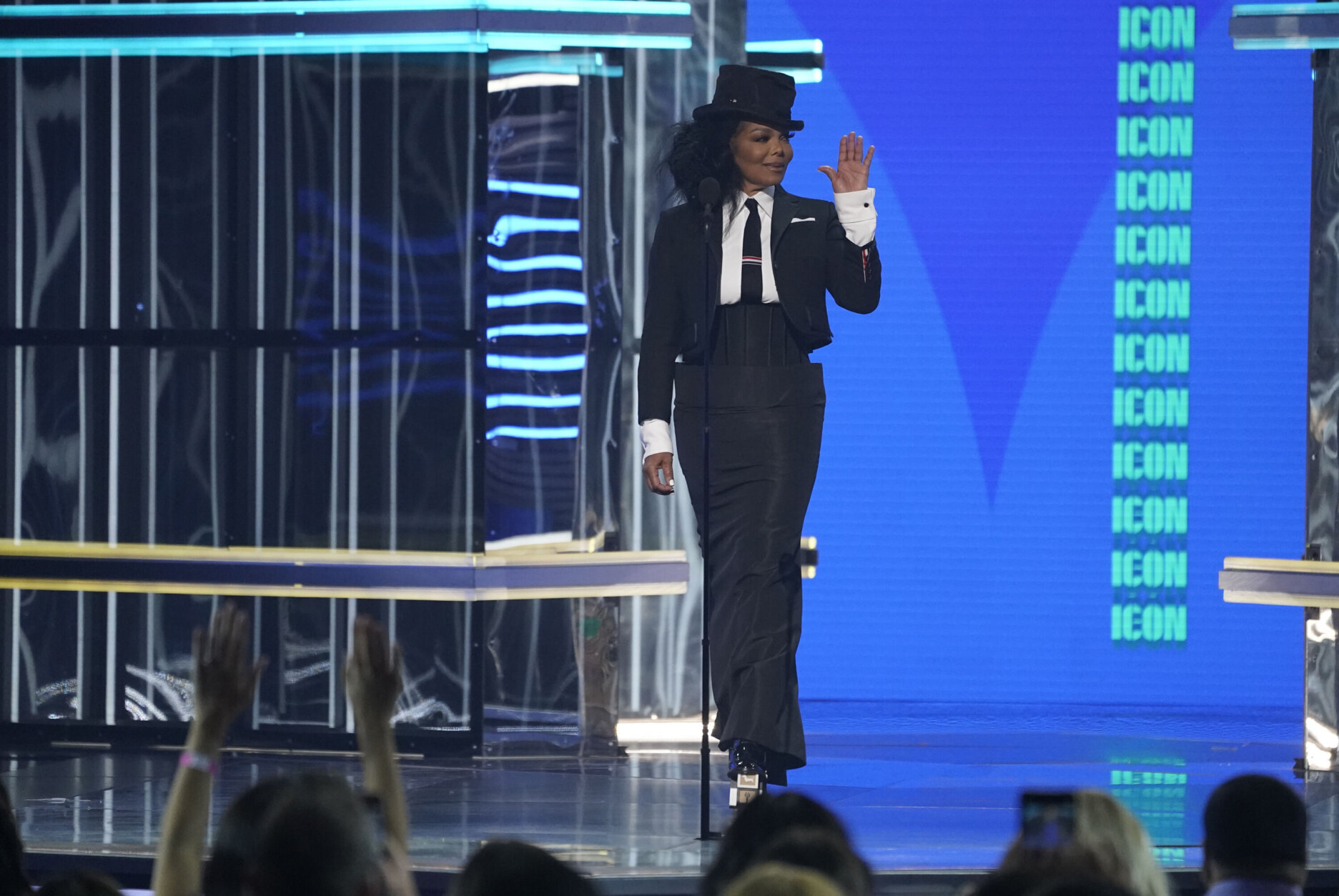 Janet Jackson appears on stage to introduce the Icon Award at the Billboard Music Awards on Sunday, May 15, 2022, at the MGM Grand Garden Arena in Las Vegas. (AP Photo/Chris Pizzello)
