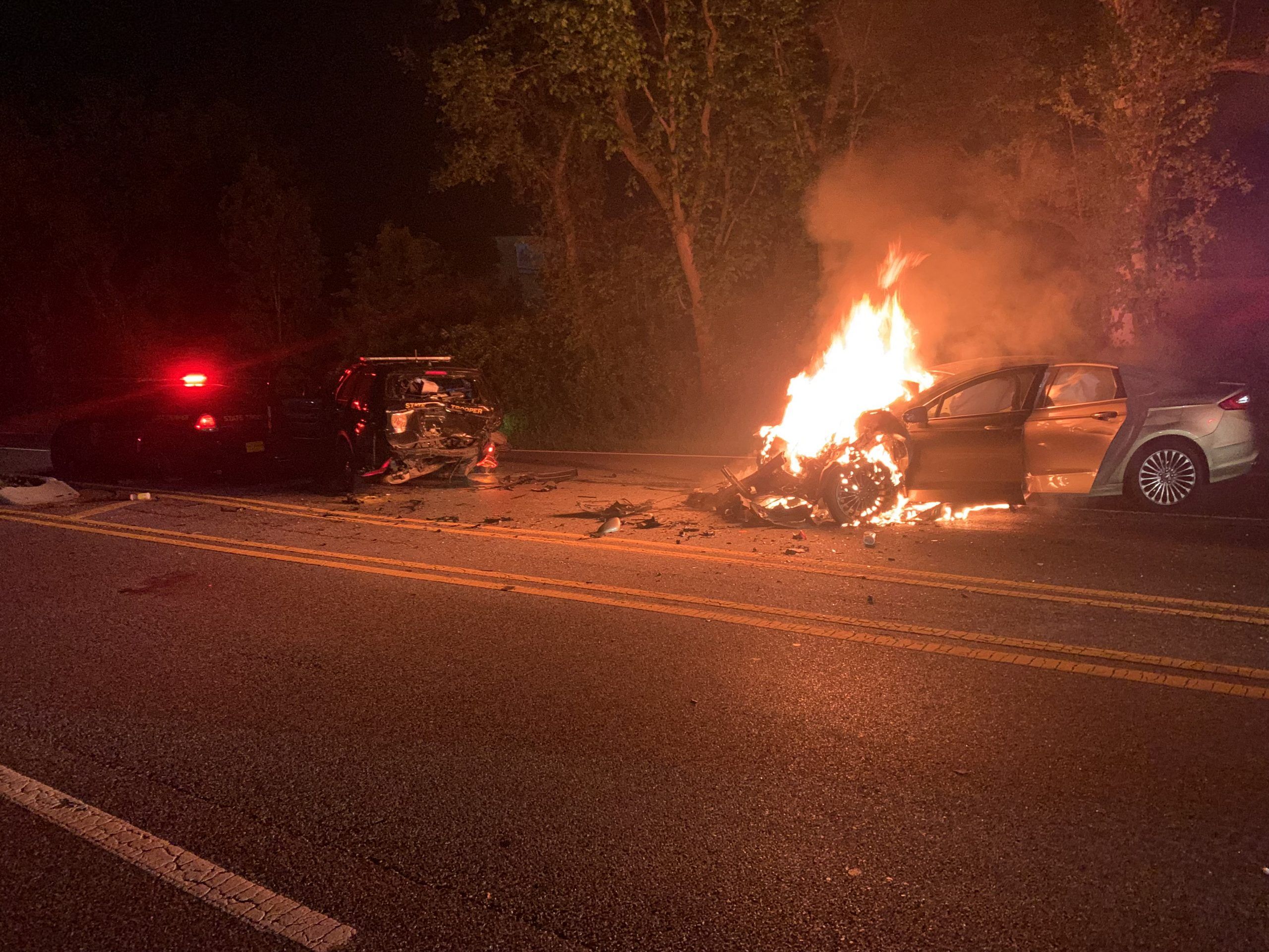 Maryland State Police rescue man from burning car in Beltsville, Md.