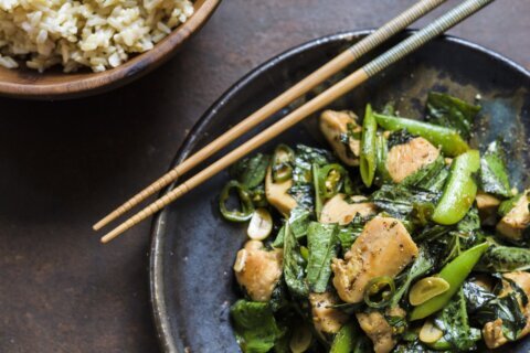 Thai chicken stir-fry piles on basil by the fistful