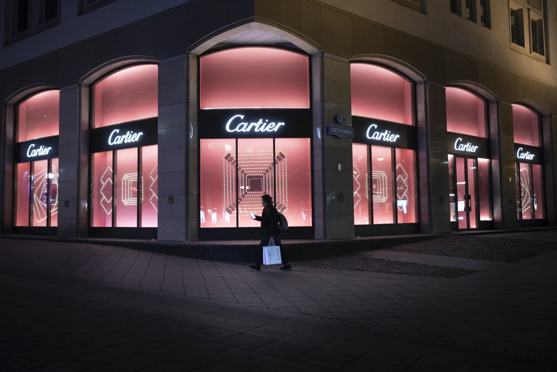 Facade of Cartier Store at Night Editorial Image - Image of