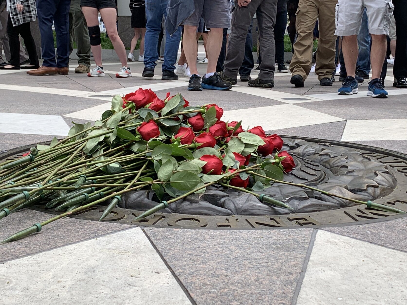 <p>At Wednesday’s gathering, the name of each dog was read one by one, followed by the ding of a bell, and a law enforcement officer carrying a single red rose to add to a growing pile — one for each fallen dog.</p>
