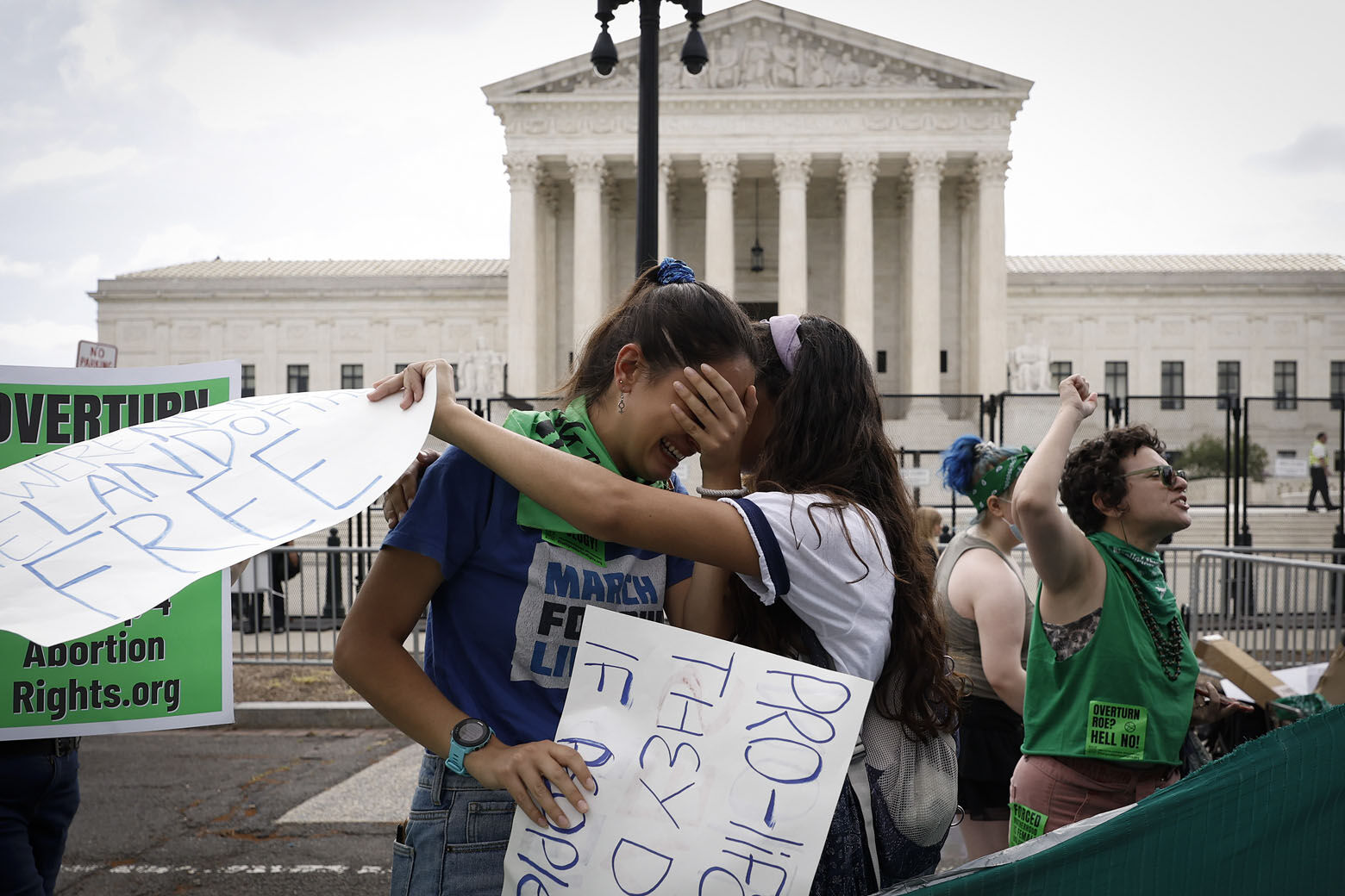 <p>Pro-life activists react to the Dobbs v Jackson Women’s Health Organization ruling which overturns the landmark abortion Roe v. Wade case in front of the U.S. Supreme Court on June 24, 2022 in Washington, DC. (Photo by Anna Moneymaker/Getty Images)</p>
