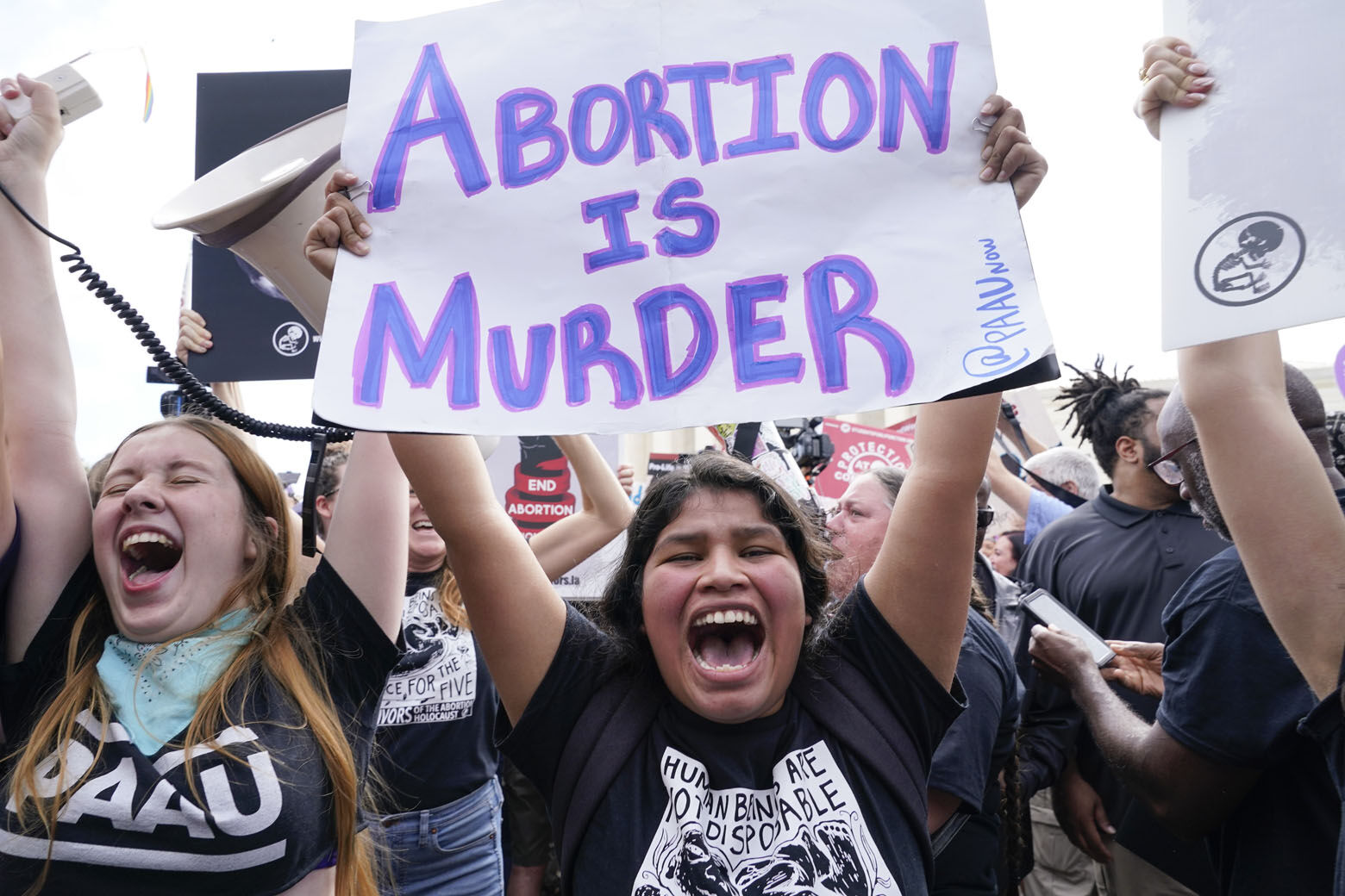 <p>People celebrate outside the Supreme Court, Friday, June 24, 2022, in Washington. The Supreme Court has ended constitutional protections for abortion that had been in place nearly 50 years, a decision by its conservative majority to overturn the court&#8217;s landmark abortion cases. (AP Photo/Jacquelyn Martin)</p>
