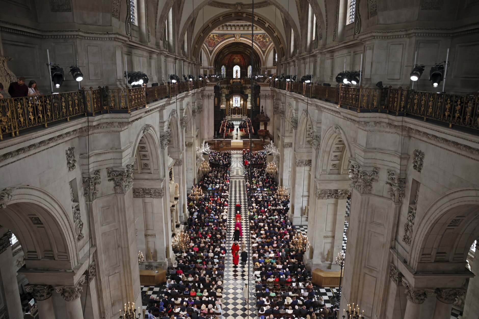 A general view ahead of a service of thanksgiving for the reign of Queen Elizabeth II at St Paul’s Cathedral in London, Friday June 3, 2022 on the second of four days of celebrations to mark the Platinum Jubilee. The events over a long holiday weekend in the U.K. are meant to celebrate the monarch’s 70 years of service. (Dan Kitwood/Pool Photo via AP)