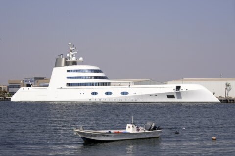 Sanctioned Russian oligarch’s megayacht hides in a UAE creek