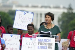 With the White House in the background, District of Columbia Mayor Muriel Bowser speaks during the second March for Our Lives rally in support of gun control, Saturday, June 11, 2022, in Washington. (AP Photo/Manuel Balce Ceneta)