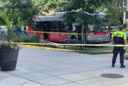 The Metro Transit Police are investigating a stabbing aboard a bus in Northwest D.C. Friday that left a man seriously hurt. (WTOP/Kyle Cooper)