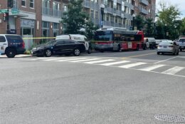 The Metro Transit Police are investigating a stabbing aboard a bus in Northwest D.C. Friday that left a man seriously hurt. (WTOP/Kyle Cooper)