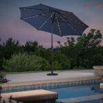 11-foot rectangular aluminum solar patio umbrella in olive 11 FT Solar-Powered LED Lights Patio Cantilever Umbrella – grillncomfort main image 0