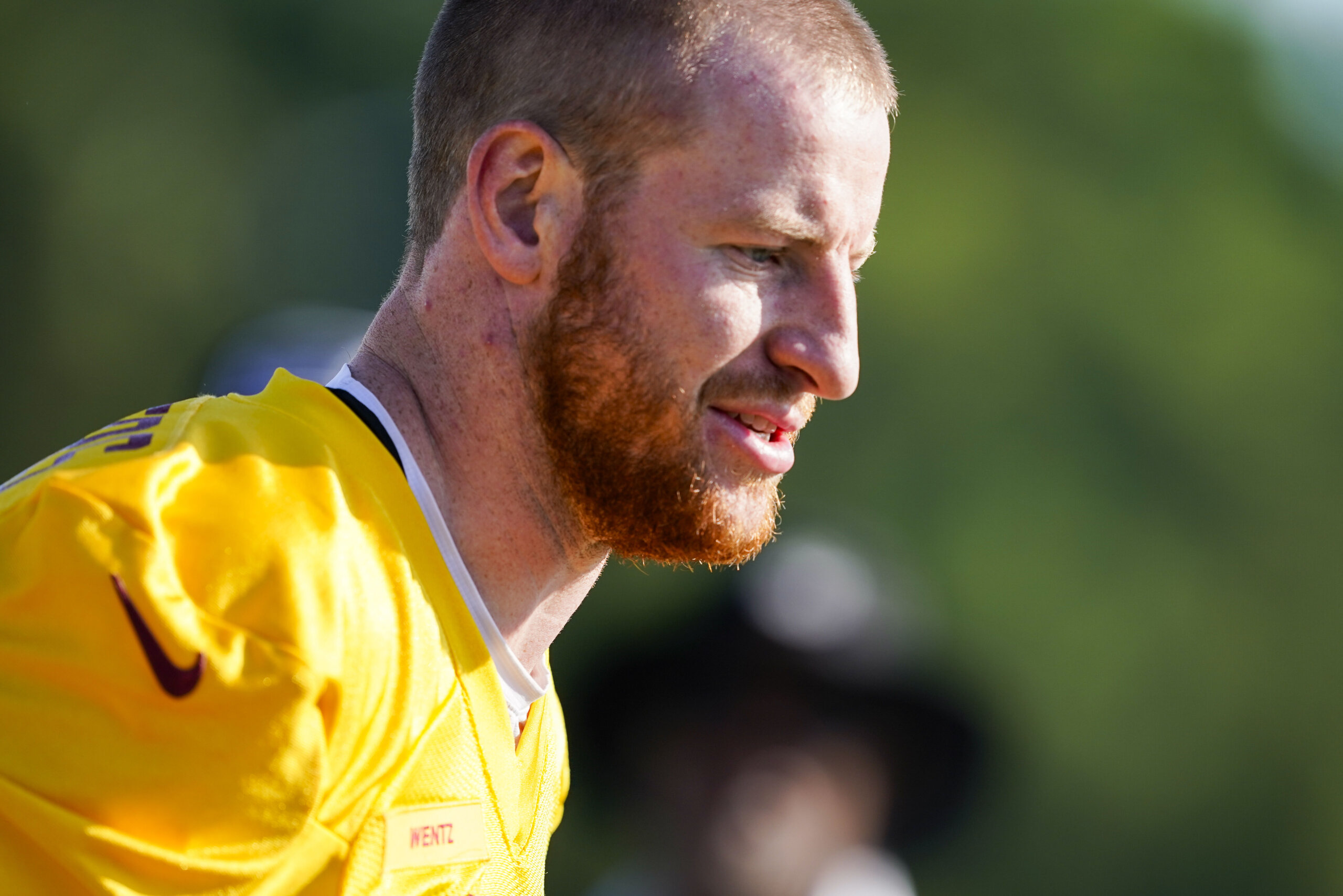 All eyes on Carson Wentz in first Commanders training camp