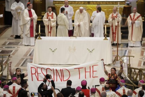 ‘Rescind the Doctrine’ protest greets pope in Canada