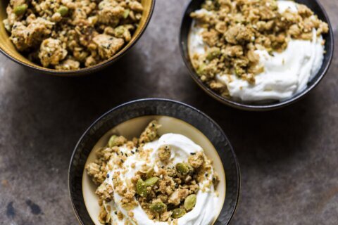 Sesame-oat crumble makes the perfect ice cream topping