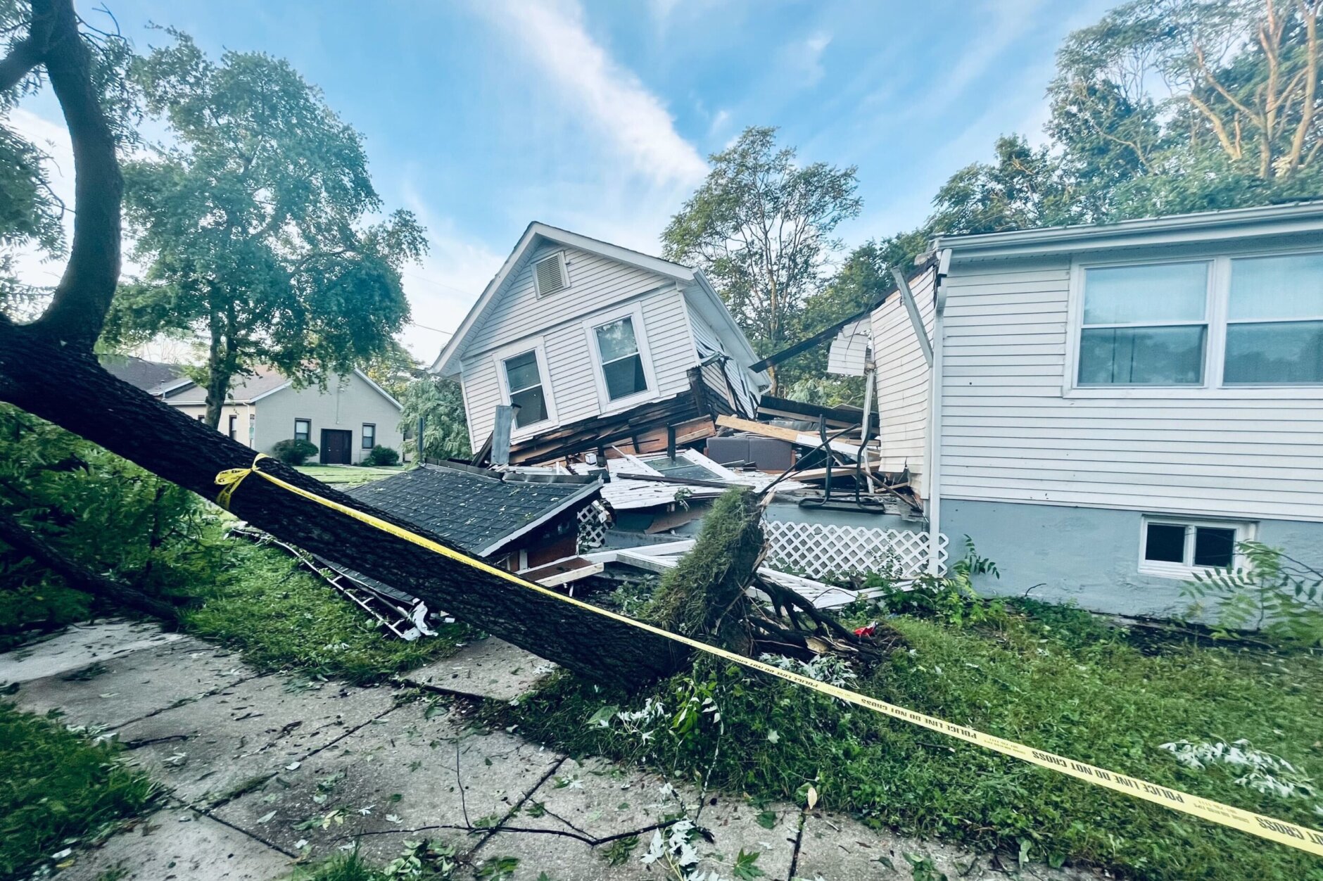 Storm damage is seen in College Park, Maryland, on July 13, 2022, a day after a severe weather outbreak. (WTOP/Nick Iannelli)