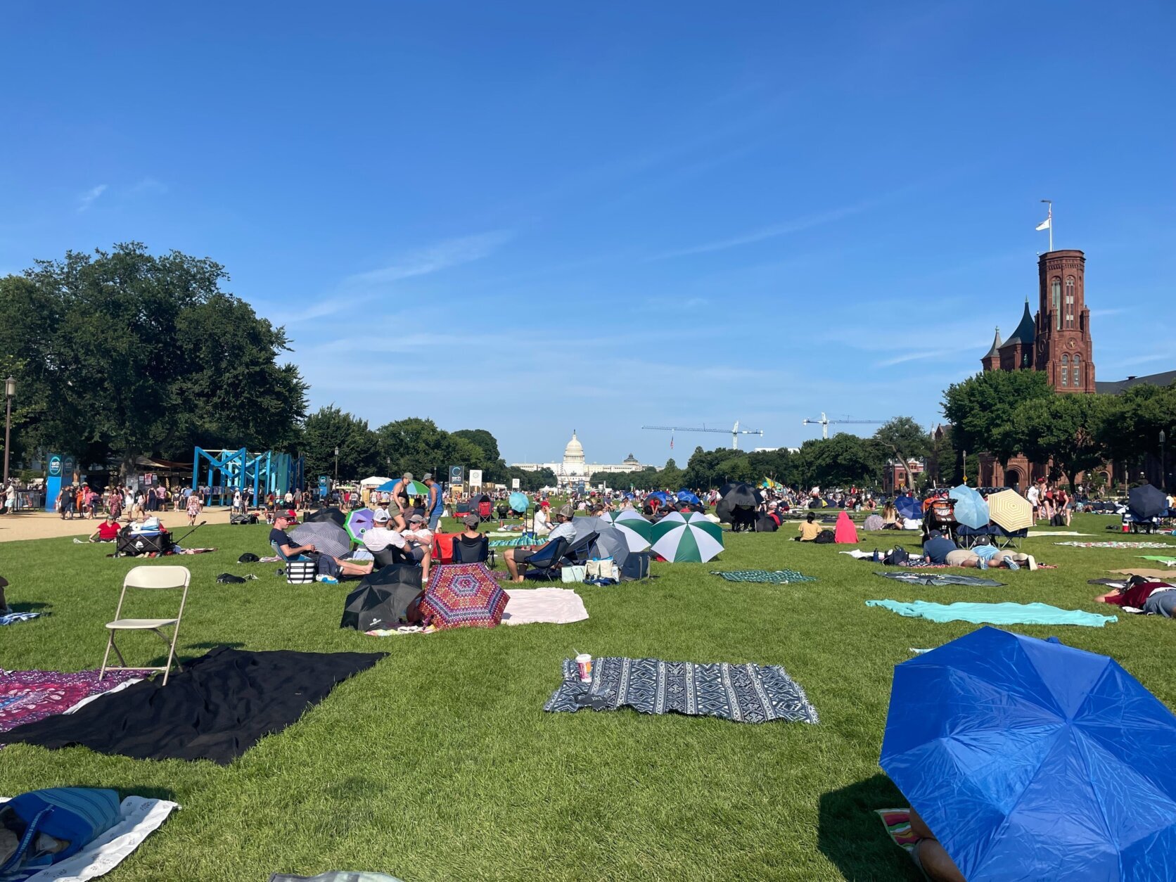 <p>Blankets were already laid out on the National Mall hours before the fireworks were set to start Monday.</p>

