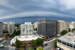 <p>Ominous clouds approach Chevy Chase, Maryland, on Tuesday.</p>
