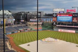 <p>Dark clouds moved in over Nationals Park on Tuesday ahead of the Nats game against Seattle.</p>
