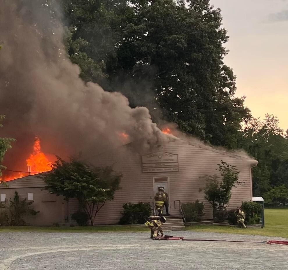 Firefighters arrived to find heavy fire engulfing the roof of the Carl Lewis Community Center in North Stafford on Monday afternoon.