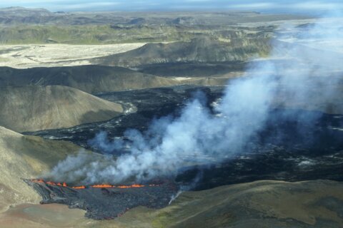 Volcano near Iceland’s main airport erupts again after pause