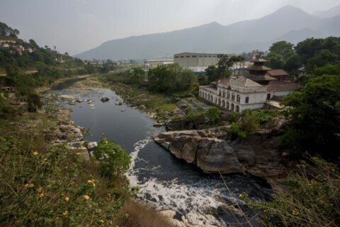 Nepal’s holy Bagmati River choked with black sewage, trash