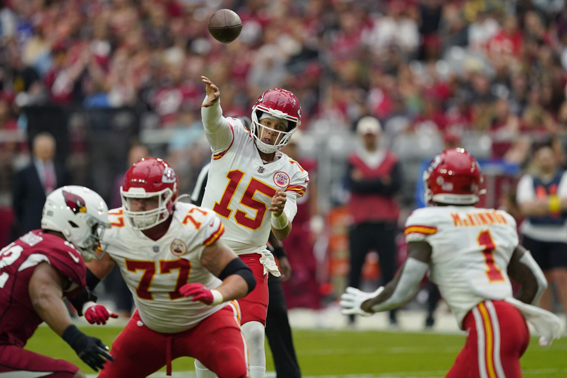 <p><b><i>Chiefs 44</i></b><br />
<b><i>Cardinals 21</i></b></p>
<p>Sure things in life: Death, taxes and Patrick Mahomes ballin&#8217; out of his mind in September.</p>
<p>Also a sure thing: Kliff Kingsbury is getting fired. <a href="https://twitter.com/joshweinfuss/status/1569134101206298625" target="_blank" rel="noopener">This comment</a> might have just ensured it&#8217;ll happen in-season.</p>
