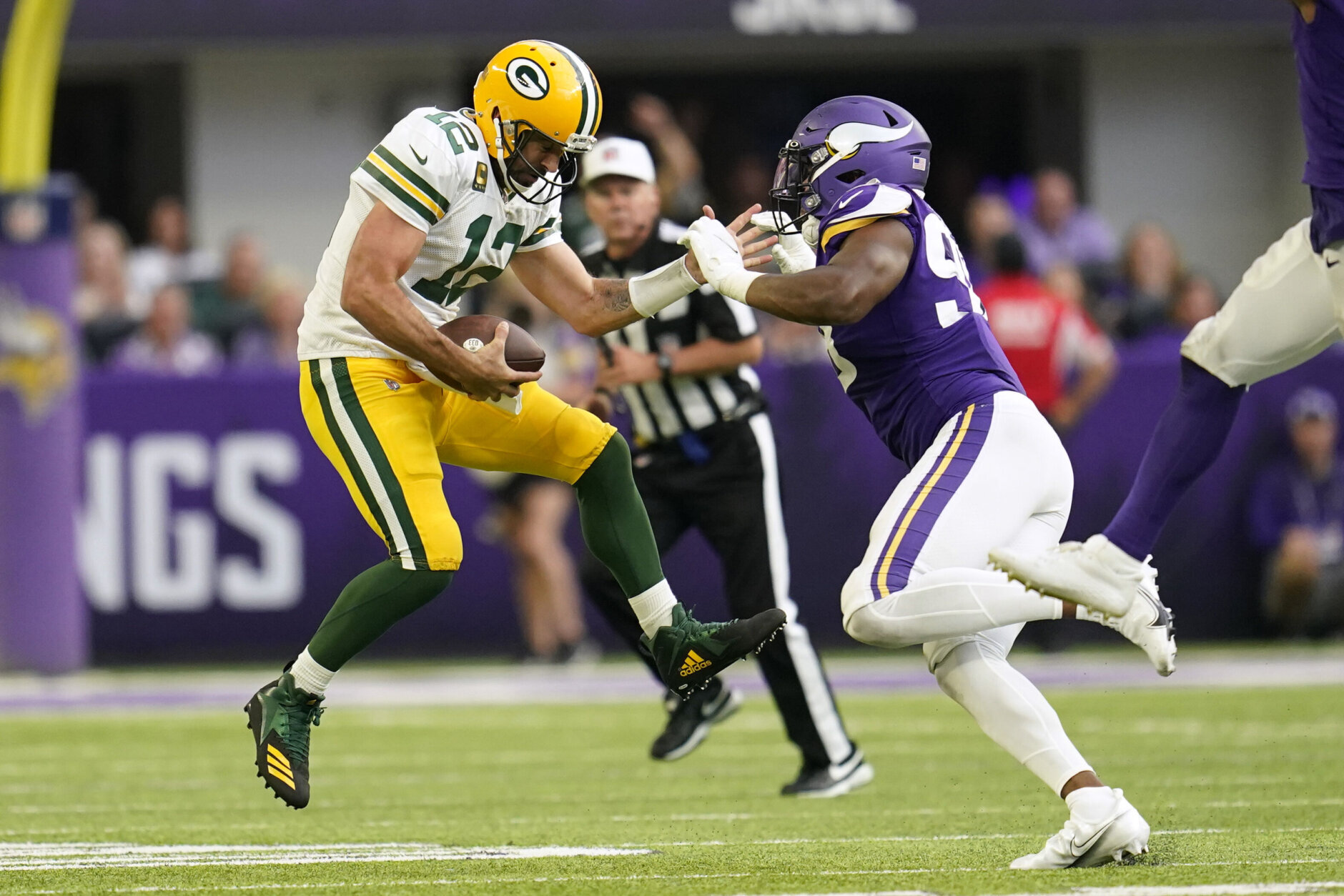 <p><b><i>Packers 7</i></b><br />
<b><i>Vikings 23</i></b></p>
<p>Look, Aaron Rodgers was playing without his starting tackles and perhaps his best receiver. So I don&#8217;t want to overblow this result (especially considering they lost way worse to start last season), but throwing his first pick against a division opponent since 2020, and getting held without a touchdown and under 200 passing yards, shows Green Bay could be in for a loooong season.</p>
<p>It also shows that Minnesota might be poised to steal the NFC North sooner rather than later. If Justin Jefferson can replicate Sunday&#8217;s monster game in prime-time in Philadelphia Week 2, I might just have to change my thinking about the Vikings.</p>
<blockquote class="twitter-tweet tw-align-center">
<p dir="ltr" lang="en">Justin Jefferson now has 5 career games with 150 receiving yards.</p>
<p>The only player with more 150-yard receiving games at age 23 or younger in NFL history? Randy Moss (6). <a href="https://t.co/BYYMcX2sDQ">pic.twitter.com/BYYMcX2sDQ</a></p>
<p>— ESPN Stats &amp; Info (@ESPNStatsInfo) <a href="https://twitter.com/ESPNStatsInfo/status/1569102313477767169?ref_src=twsrc%5Etfw">September 11, 2022</a></p></blockquote>
<p><script async src="https://platform.twitter.com/widgets.js" charset="utf-8"></script></p>
