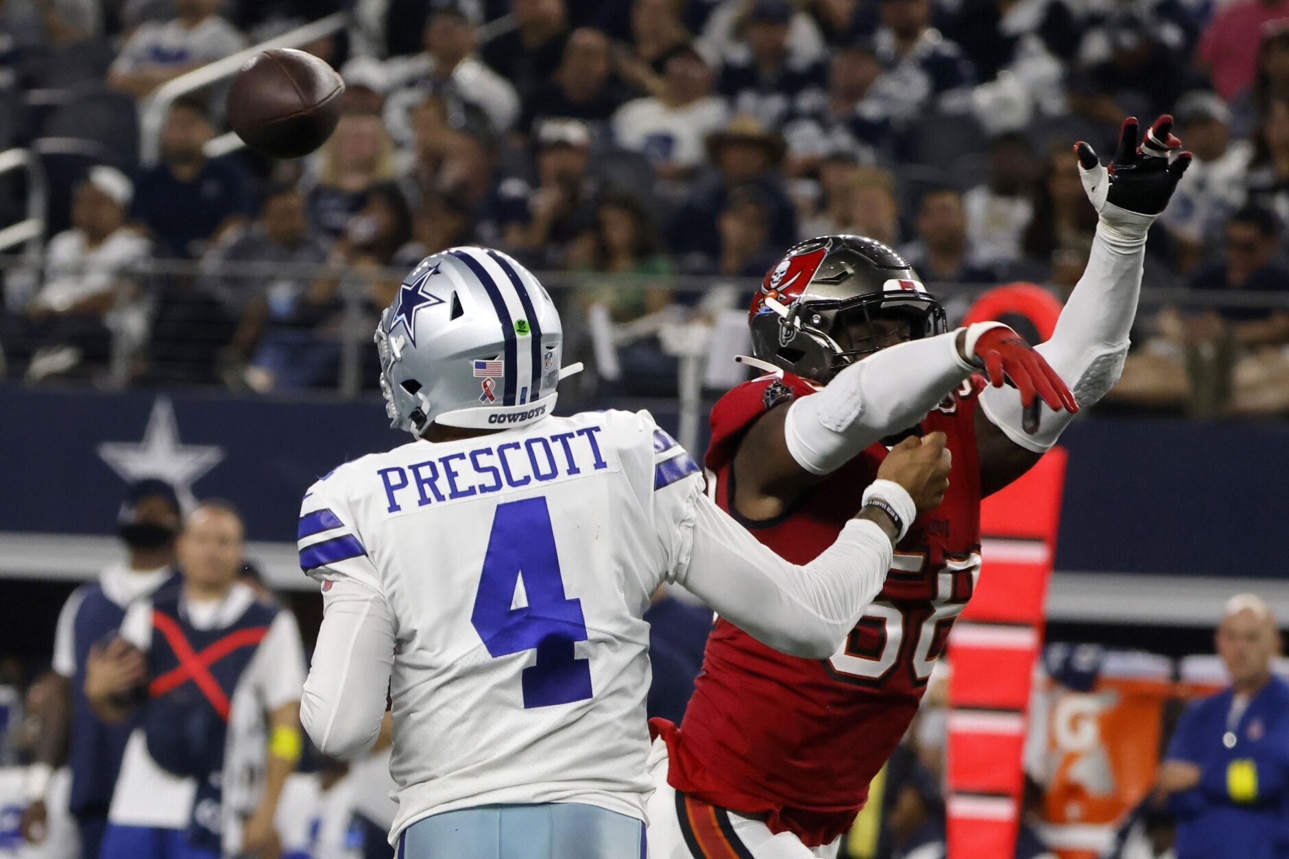 <p><b><i>Bucs 19</i></b><br />
<b><i>Cowboys 3</i></b></p>
<p>The NFL is so unpredictable that it can schedule the first-ever Week 1 meeting between the top two scoring offenses from the prior season and get a field goal-riddled, prime-time snoozefest.</p>
<p>But Dallas fans got another rude awakening from Dak Prescott — <a href="https://www.espn.com/nfl/story/_/id/34551180/dallas-cowboys-qb-dak-prescott-limited-practice-new-cleats-bother-ankle" target="_blank" rel="noopener">first it was the shoes</a>, now it&#8217;s his throwing hand sporting an injured thumb <a href="https://twitter.com/RobWoodfork/status/1569168718546239489?s=20&amp;t=cJc6iex9si21ziTYCX88QA" target="_blank" rel="noopener">his boss says needs surgery</a>, which sounds a lot like Dak will be sidelined just long enough for the Cowboys to fall way behind in a division that, after only one week, looks more competitive than previously thought.</p>
<p>If Dallas, WITH Dak could only muster the second-worst Week 1 scoring output in franchise history, what happens if they have to go an extended period with Cooper Rush running the offense? Football season in Texas might be over before it fully begins.</p>
