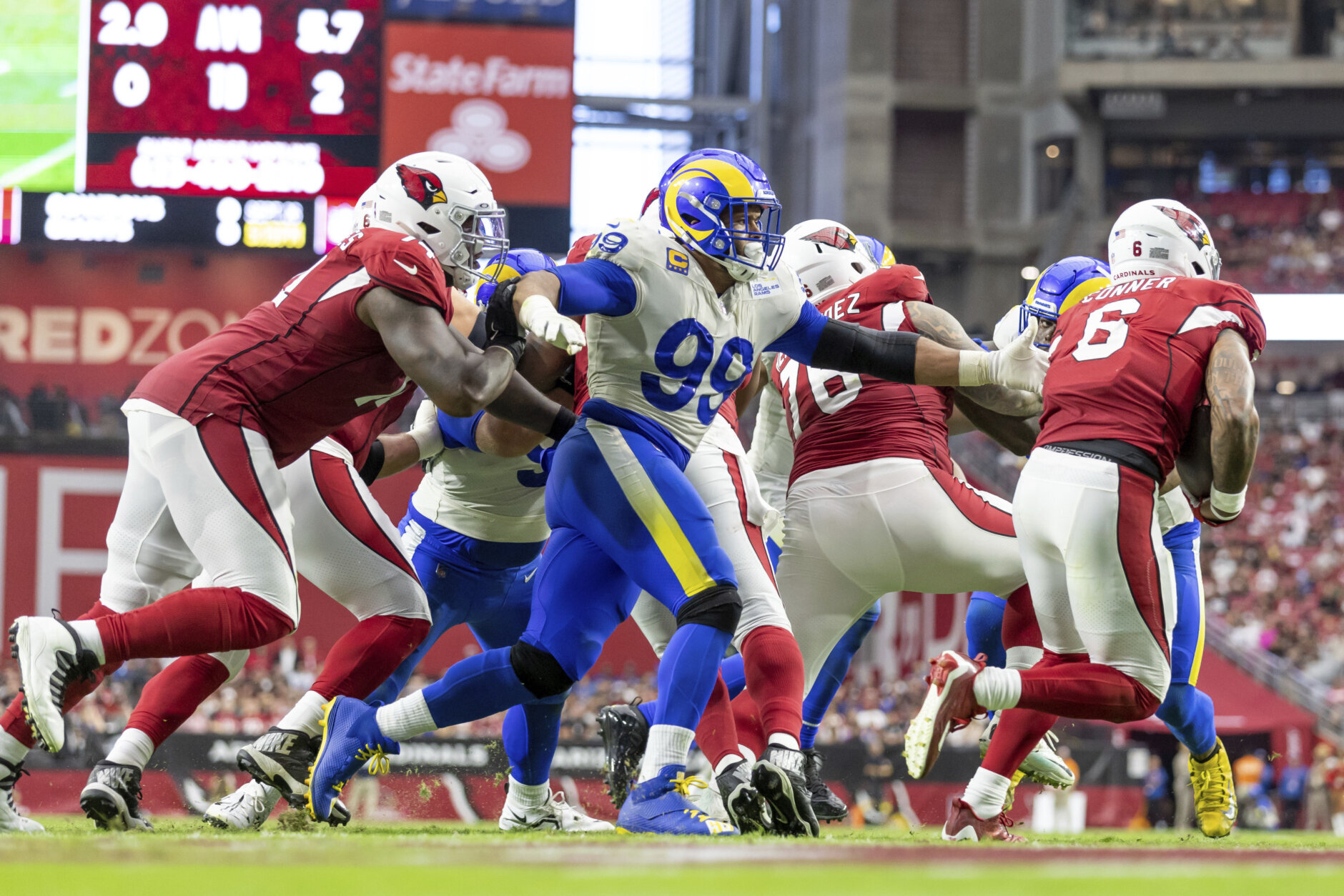 <p><em><strong>Rams 20</strong></em><br />
<em><strong>Cardinals 12</strong></em></p>
<p>Arizona has lost 11 of the last 12 meetings with the L.A. Rams so the closest thing to the Cardinals winning is losing without it being a total embarrassment.</p>
<p>Of course, Aaron Donald has been making people look silly for years, becoming the fastest in NFL history to 100 career sacks and joins John Randle as the only interior D-lineman to reach that milestone. Donald&#8217;s greatness can&#8217;t be overstated.</p>
