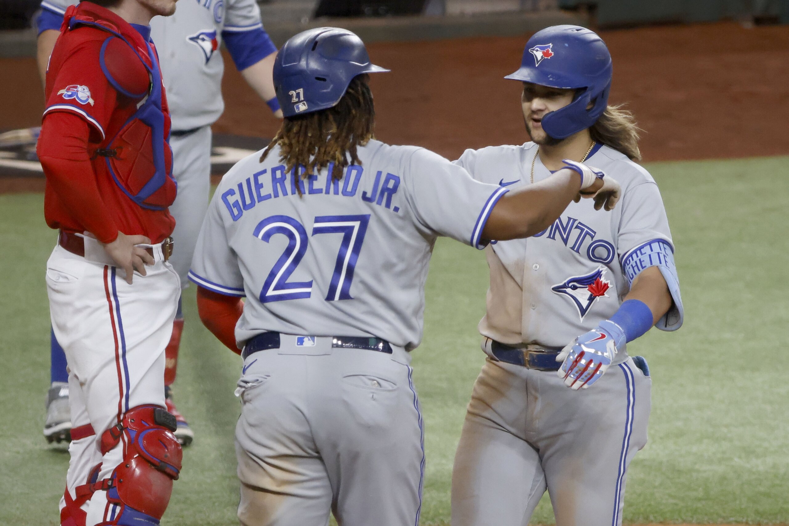 Toronto Blue Jays' Jackie Bradley Jr. runs on the field during a baseball  game against the Texas Rangers in Arlington, Texas, Sunday, Sept. 11, 2022.  (AP Photo/LM Otero Stock Photo - Alamy