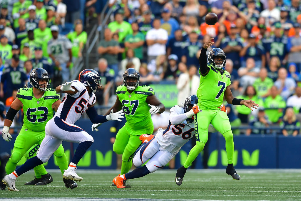 <p><em><strong>Broncos 16</strong></em><br />
<em><strong>Seahawks 17</strong></em></p>
<p>Ok, let me get this straight Denver &#8230; you give up a record haul of picks and players to get Russell Wilson, and then in his very first game &#8230; in his old stomping grounds &#8230; in primetime &#8230; with the game on the line &#8230; you try a 64-yard field goal with Brandon McManus?! Maybe the Broncos should have given all those picks to Baltimore for Justin Tucker instead.</p>
<p>(And, <a href="https://profootballtalk.nbcsports.com/2022/09/12/broncos-confound-everyone-with-decision-to-try-64-yard-field-goal/" target="_blank" rel="noopener">Nathaniel Hackett might be the first coach to ever land on the hot seat after only one game</a>.)</p>
<p>But give Geno Smith his props &#8212; dude waited eight years in between Week 1 starts and all he did was shut up everyone who thought the Seahawks were joking about him being the starter. If he consistently plays like this in 2022, Seattle won&#8217;t only be much better than advertised &#8212; they&#8217;ll show <a href="https://www.espn.com/nfl/story/_/id/34531802/inside-russell-wilson-seattle-seahawks-drama-led-denver-broncos-trade" target="_blank" rel="noopener">they made Wilson, not the other way around</a>.</p>
