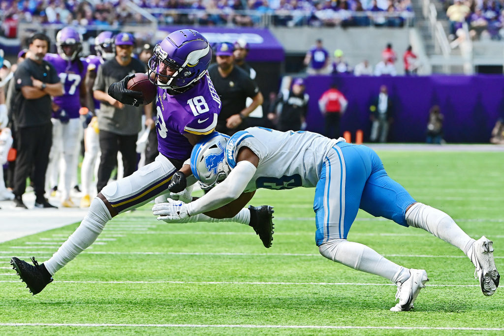 <p><em><strong>Vikings 28<br />
</strong></em><em><strong>Lions 24</strong></em></p>
<p>Though this could be considered a predictable outcome — Kirk Cousins usually plays well when it&#8217;s not a prime-time game with stakes and Detroit is winless in their last 11 road games — but the fourth quarter of this game was the first of 2022 in which the Lions were held out of the end zone. I know Dan Campbell is taking flak for this loss but there&#8217;s definitely a different vibe in Motown this year.</p>
