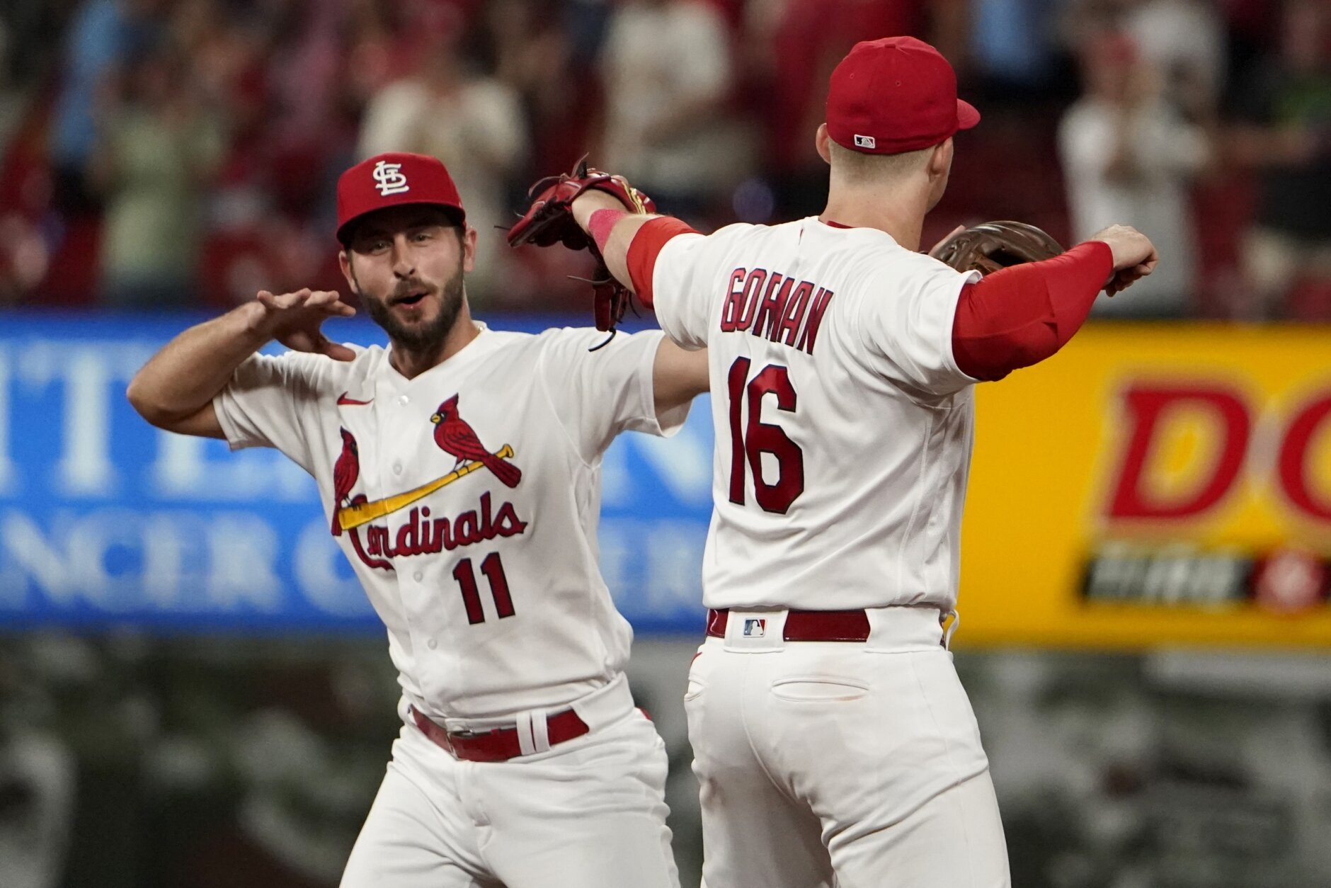 The St. Louis Cardinals' Nolan Gorman throws his batting